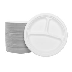 10"3 Compartment Round Plate Bagasse