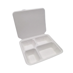 4 Compartment Tray with Hinged Lid Bagasse