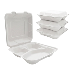 8"3 Compartment Clamshell 800 ML - Bagasse